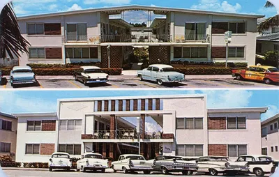Two_Midcentury_Apartment_Buildings_Miami_Beach_Vintage_Postcard