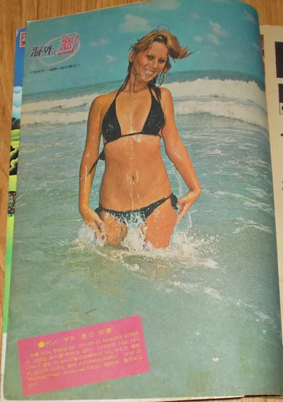 Seoul_Korea_vintage_Korean_magazine_pinup_circa_1980_featuring__Miss_Nude__Cindy_Youngman_____posing_on_Miami_Beach_-__Bikini-fied_