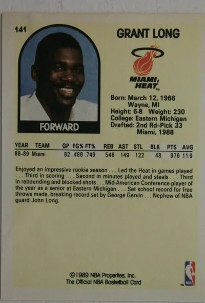 Grant_Long_Miami_Heat_Eastern_Carolina_Autographed_1989_NBA_Hoops_141_Card