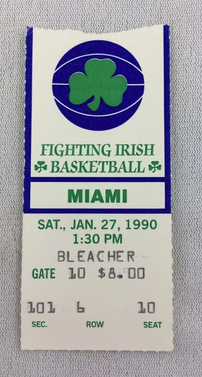 1989-90_90-01-27_Miami_at_Notre_Dame_Basketball_Ticket_Stub_-_Seat_10_--_ez-creations