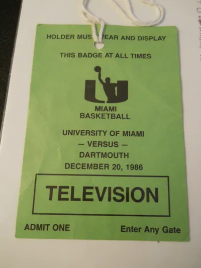 1986-87_Univ_of_Miami_vs._Dartmouth_Basketball_Media_Pass_Ticket_Stub__SKU2__--_northlandsports2016