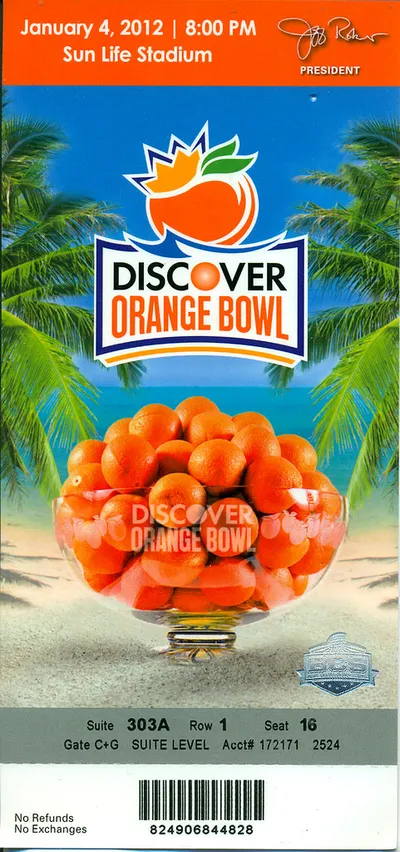 January_4__2012__BCS_Orange_Bowl__West_Virginia_Mountaineers_vs_Clemson_Tigers__Sun_Life_Stadium__Miami__Florida_-_Ticket_Stub__West_Virginia_Wins_in_Rout__70-33_