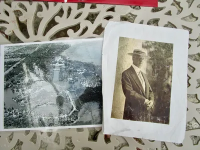The_docent_left_photos_of_the_estate_and_John_Deering_on_the_table_when_he_began_the_tour